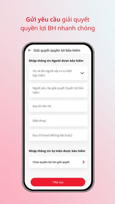 Gửi yêu cầu giải quyết quyền lợi bảo hiểm