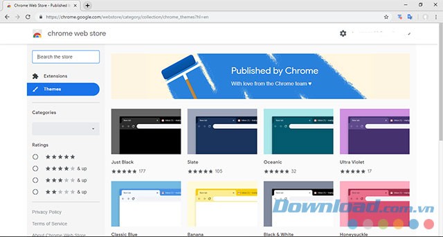Giao diện chính của chuyên mục Published by Chrome trên Chrome web store
