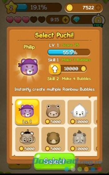 Chọn nhân vật Puchi của bạn