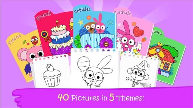 Purple Pink Coloring Book cho Android cung cấp 40 bức tranh thuộc 5 chủ đề phổ biến