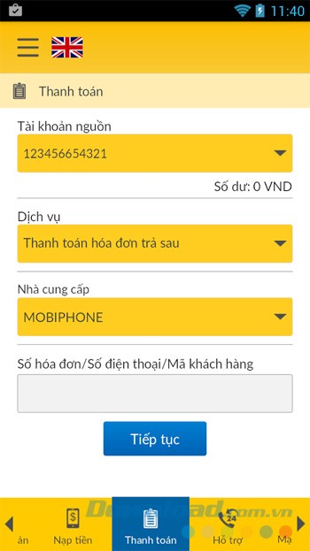 Thanh toán hóa đơn dịch vụ