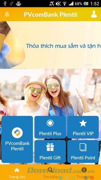 Giao diện chính của ứng dụng PVcomBank Plentii