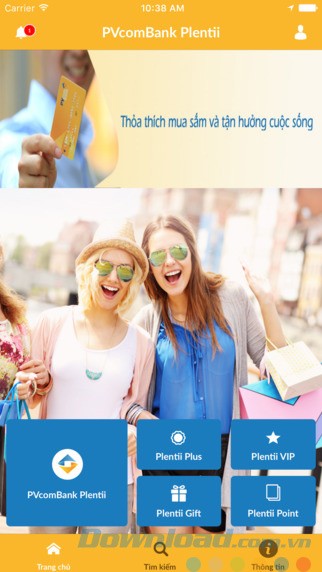 Giao diện chính của ứng dụng PVcomBank Plentii