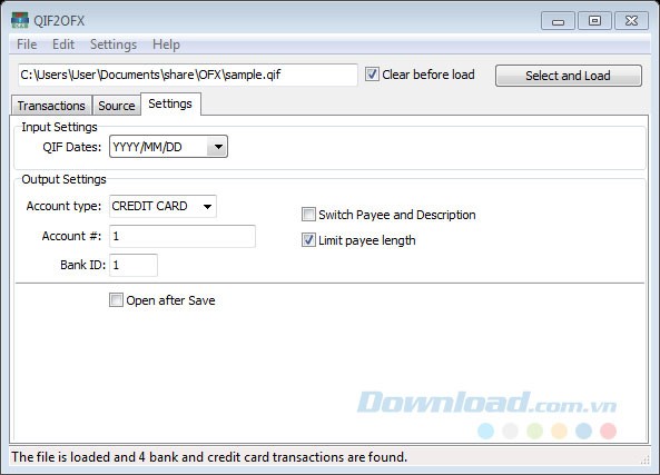 QIF2OFX 2.1.1.6: Chuyển đổi tập tin, thẻ tín dụng ngân hàng