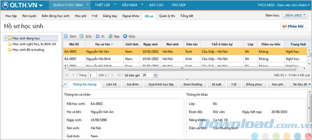 QLTS.Vn giúp lưu trữ hồ sơ học sinh