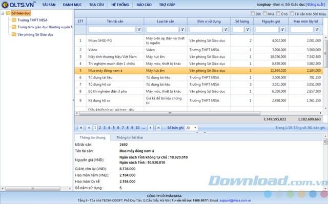Giao diện chính của phần mềm QLTS.VN