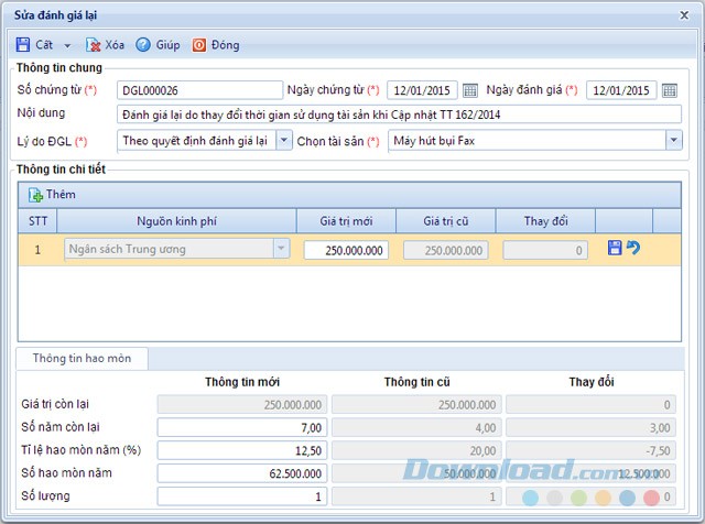 Sửa đánh giá tài sản