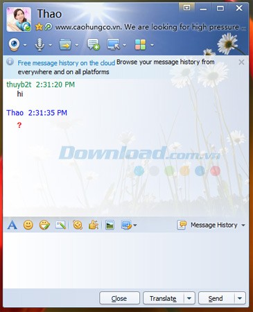 Giao diện cửa sổ chat của QQ International