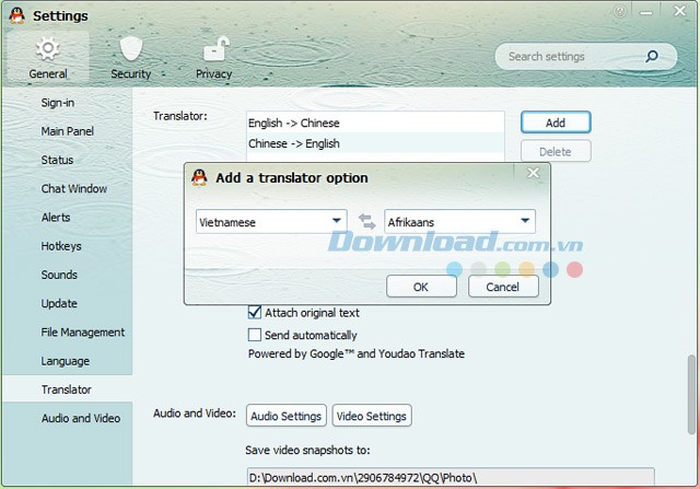 Dịch trực tiếp tin nhắn với QQ International