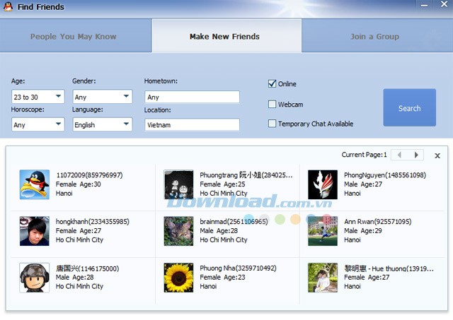 Tìm bạn bè trên QQ International