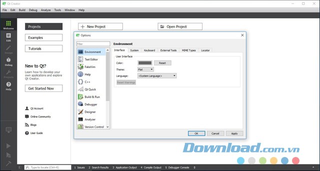 Giao diện chính của ứng dụng hỗ trợ lập trình Qt Creator cho máy tính