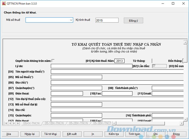 Tờ khai quyết toán thuế thu nhập cá nhân