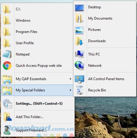 Menu của Quick Access Popup