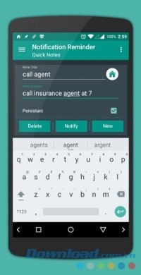Giao diện thông báo của Quick Reminder Pro cho Android
