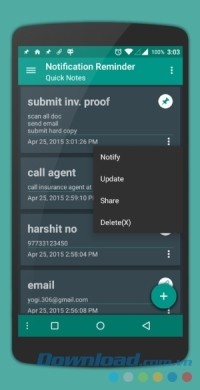 Tùy chọn thông báo trên Quick Reminder Pro cho Android