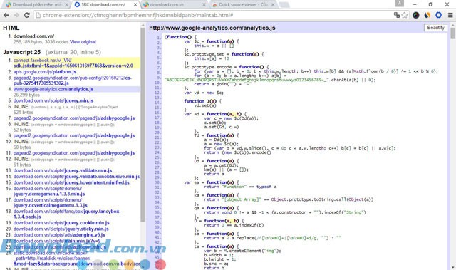 Giao diện ứng dụng Quick Source Viewer