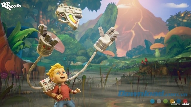 Chiếc máy chơi game cầm tay sẽ đồng hành cùng cậu bé trong game hành động phiêu lưu mới Rad Rodgers: World One cho máy tính