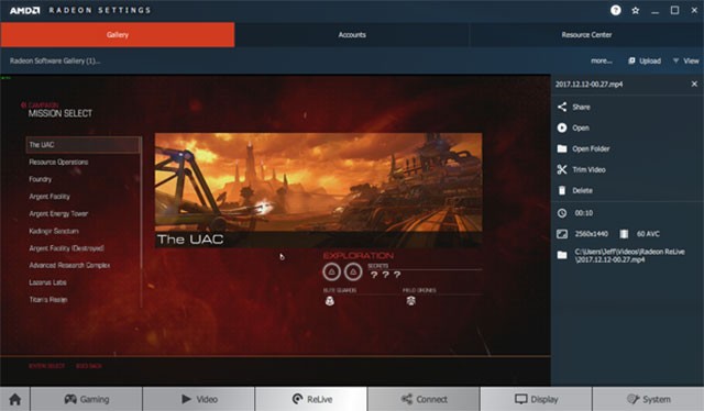 Giao diện chính của phần mềm điều khiển Radeon Software Adrenalin Edition
