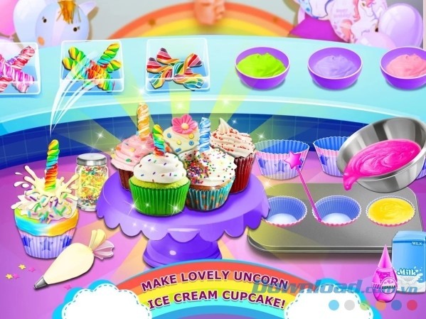 Rainbow Ice Cream cho Android hướng dẫn bé các bước cơ bản làm bánh kem