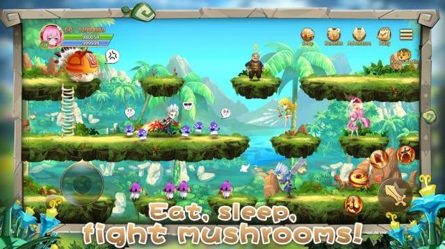 Ăn, ngủ, chiến đấu với các cây nấm trong game Rainbow Story