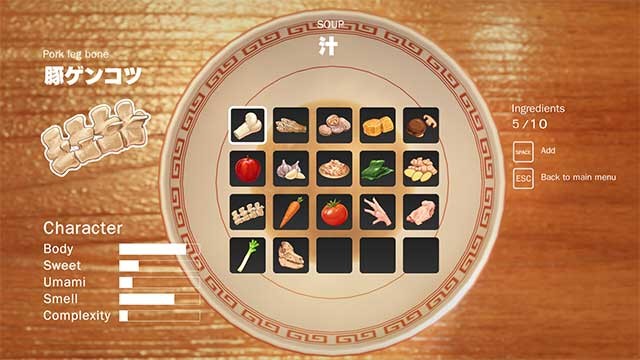Có rất nhiều loại topping đa dạng trong Ramen Simulator