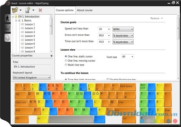 Tự thiết lập mục tiêu cho bài học Gõ 10 ngõn của mình trên RapidTyping Tutor