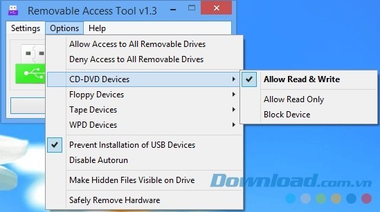 Menu Option với đa dạng sự lựa chọn tinh chỉnh cho người dùng
