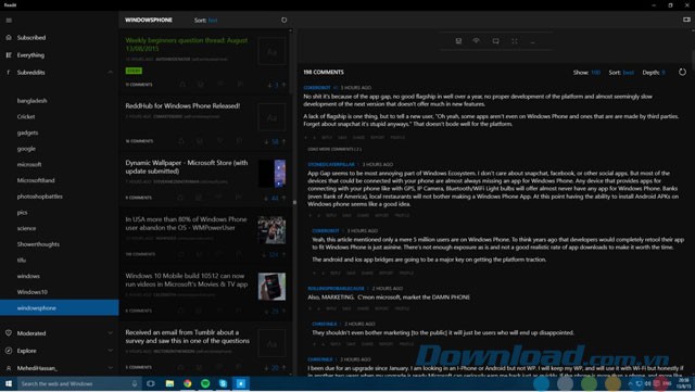 Các subreddit nằm bên trái giao diện