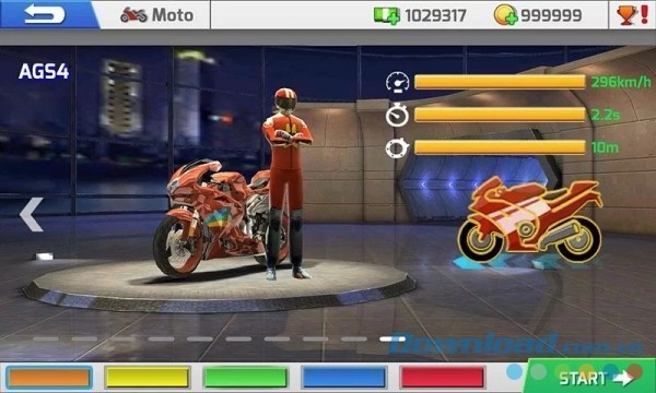 Hệ thống tùy biến, nâng cấp nhân vật của Real Bike Racing cho Android khá ấn tượng