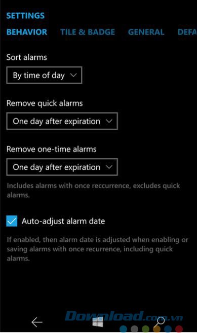 Các lựa chọn cài đặt ứng dụng