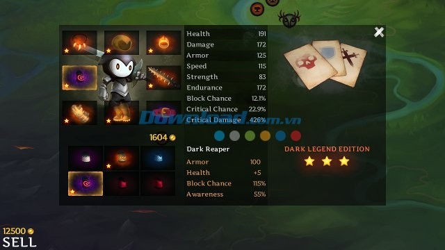 Các chỉ số kỹ năng của nhân vật trong game Reaper for Android