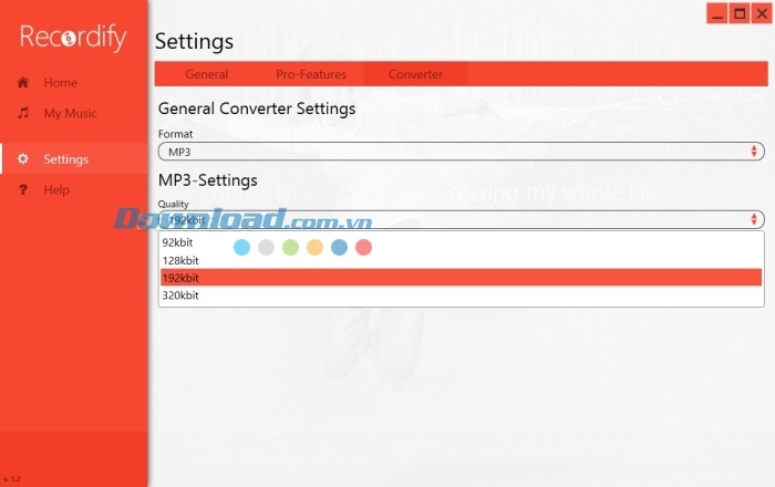 Cài đặt định dạng và chất lượng bài hát tải về dễ dàng