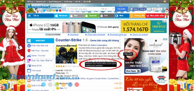 Recordit hiển thị thông số kích thước trên màn hình