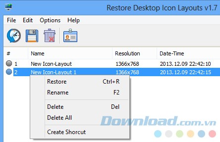 Nhấp chuột phải khôi phục