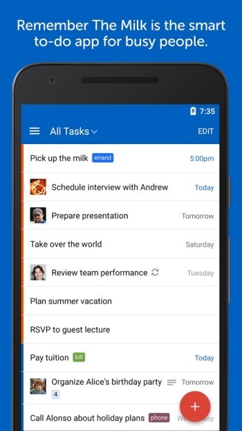 Quản lý danh sách việc cần làm cùng với nhiều người trên Remember The Milk cho Android