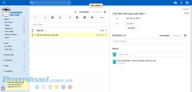 Giao diện Remember the Milk web