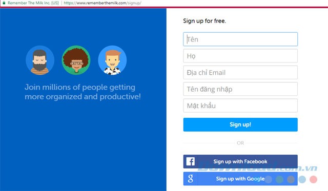 Đăng ký tài khoản Remember the Milk