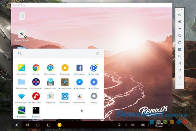 Giao diện chính của ứng dụng giả lập Remix OS Player trên máy tính