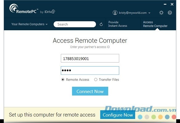 Kết nối tài khoản đơn giản cùng RemotePC