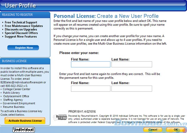 Tạo hồ sơ người dùng trong ResumeMaker Professional