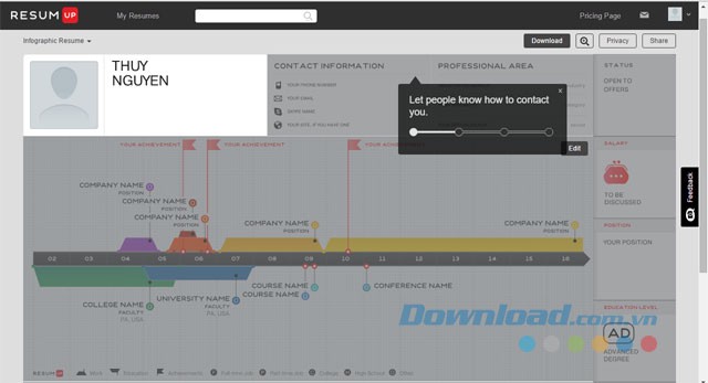 Giao diện ứng dụng ResumUp Online