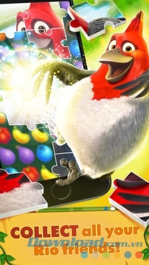 Thu thập bạn bè của Blue trong Rio: Match 3 Party cho iOS