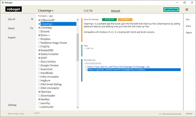 Giao diện chính của Roboget - phần mềm tự động tải app, file chính chủ