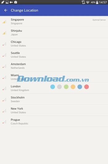 Các khu vực Rocket VPN hỗ trợ