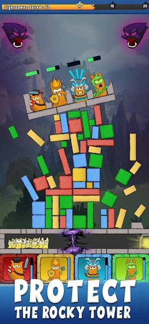 Bảo vệ các tòa tháp của bạn và kéo dài thời gian tồn tại của chúng trong game Rocky Towers