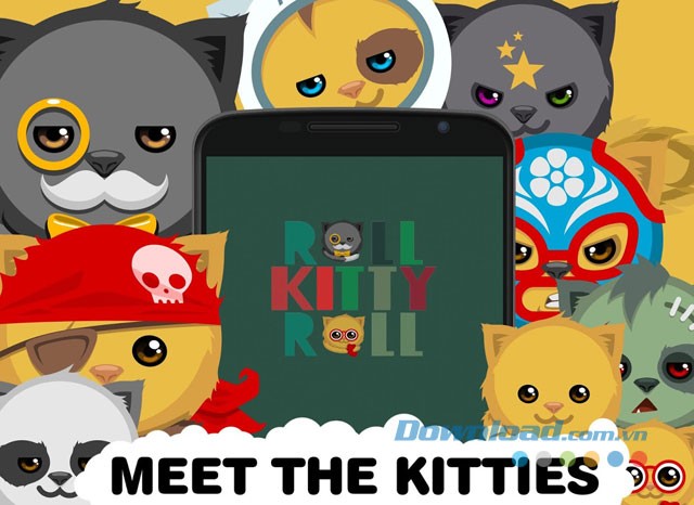 Giao diện chơi game Roll Kitty Roll trên Android