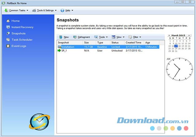 Chức năng tự chụp màn hình tiện ích của RollBack Home Edition