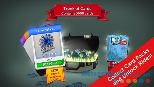 Thu thập thẻ bài trong RollerCoaster Tycoon Touch cho iOS để sở hữu nhiều vật phẩm trang trí giá trị