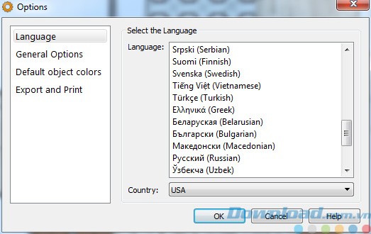 Tùy chọn ngôn ngữ giao diện