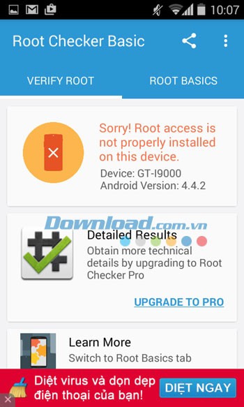 Root Checker hiển thị kết quả kiểm tra